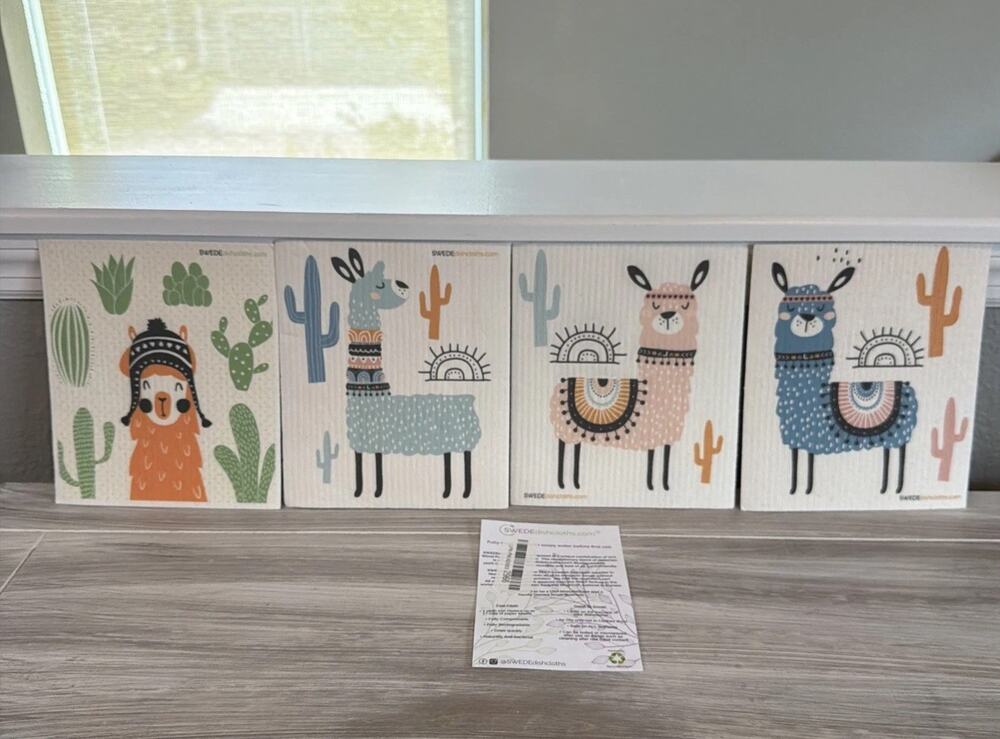 Blue Llama Set of 4 Swedish Dishcloths